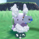 A Goomy getting scrubbed with a Mareep-shaped sponge.